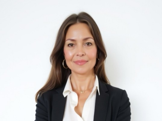 Professionally dressed woman smiling.