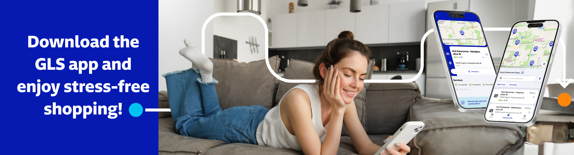 Women looking at GLS app enjoying stress free shopping