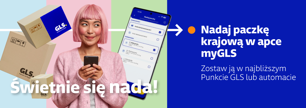 Nadaj paczkę krajową w apce myGLS. Zostaw ją w najbliższym Punkcie GLS lub automacie.